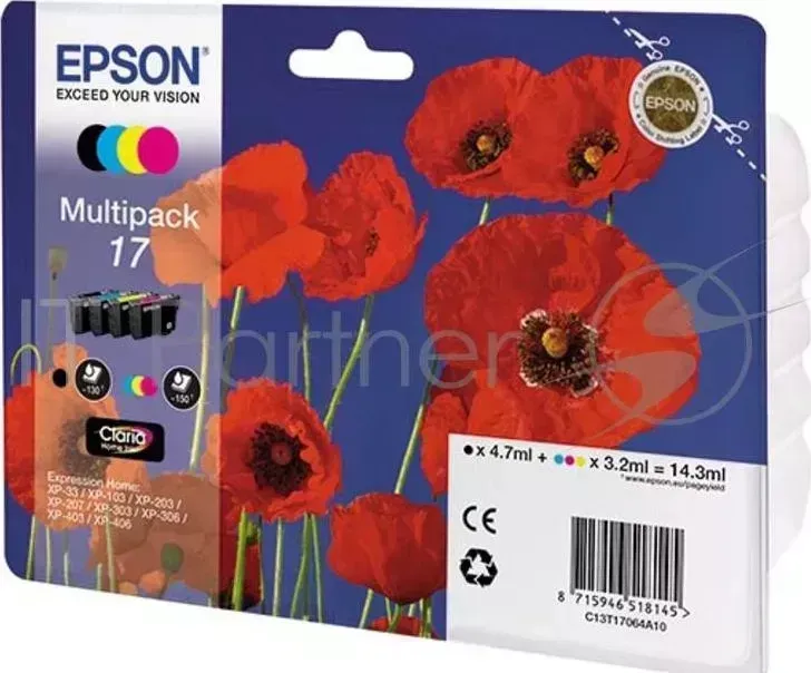 Картридж струйный EPSON C13T17064A10 черный/голубой/пурпурный/желтый набор карт. для