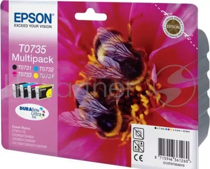 Картридж струйный EPSON T0735 черный/голубой/пурпурный/желтый набор карт. для