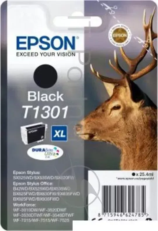 Картридж струйный EPSON T1301 XL Black C13T13014012/C13T13014010 черный, 25.4 мл, для SX520WD/SX620FW/BX525WD/BX625FWD