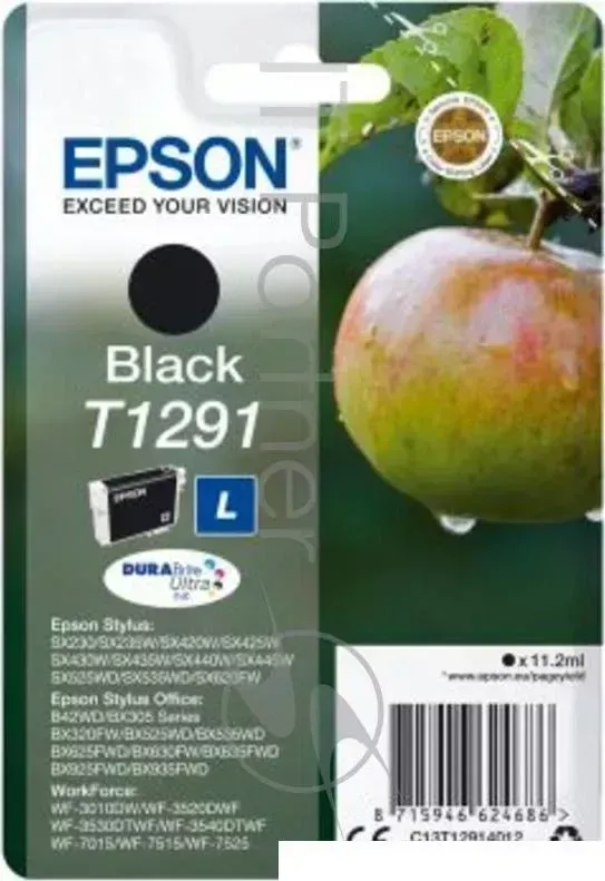 Картридж струйный EPSON T1291 Black C13T12914012/C13T12914011/C13T12914010 черный, 11.2 мл, для SX420W/SX425W/SX525WD/SX620FW/BX305FV/BX305F/BX320FW/BX525WD/BX625FWD