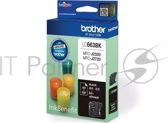 Картридж струйный BROTHER LC663BK черный, 600 стр., для