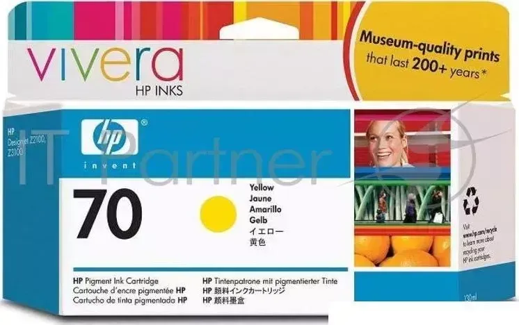 Картридж струйный HP №70 C9454A желтый для HP DJ Z2100/Z3100 (130мл) Hewlett-Packard HP 70 Yellow DJ 130 мл