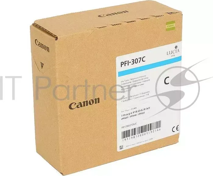 Картридж CANON PFI-307 C Cyan для iPF 830/840/850 330ml CANON PFI 307 C плоттера . Голубой. 330 мл.