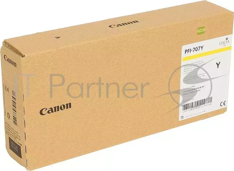 Картридж CANON PFI-707 Y Yellow для iPF 830/840/850 700ml CANON PFI 707 Y плоттера . Ж лтый. 700 мл.