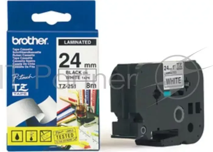 Картридж BROTHER TZe 251 24мм, черный шрифт, белый фон, 8м для P Touch