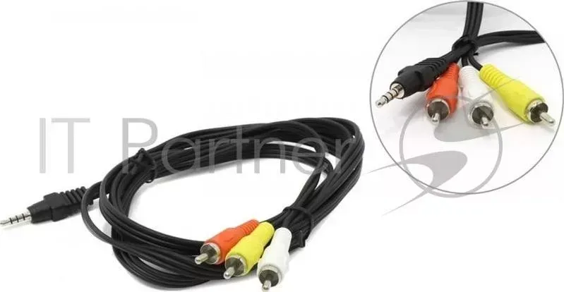 Кабель аудио/видео CABLEXPERT CCA 4P2R 2M, джек3.5 4pin папа 3х RCA папа, 2м, черный