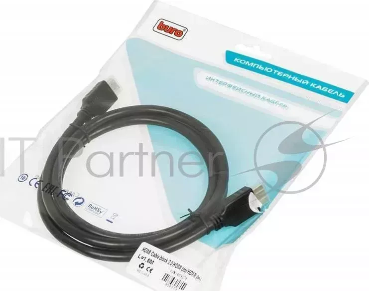 Кабель аудио-видео Buro HDMI (m)/HDMI (m) 1.5м. Позолоченные контакты черный (BHP HDMI 2.0) BURO -видео /