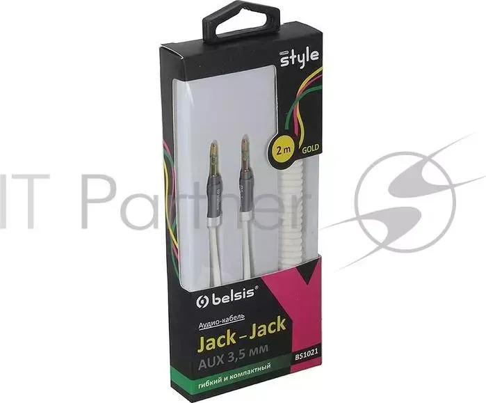 Кабель BELSIS BS1021 Jack 3.5 Jack 3.5 2m спиральный, позолоченный, белый