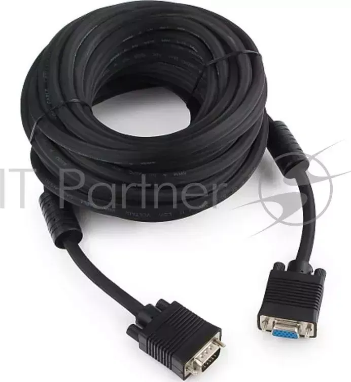 Кабель удлинит. VGA Premium CABLEXPERT CC PPVGAX 10M B, 10м, 15M/15F, тройной экран, феррит.кольца, черный, пакет