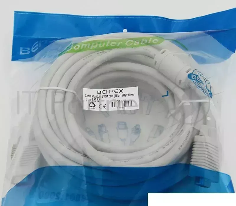 Кабель VGA DB15 (m)/DB15 (m) 15м феррит.кольца Behpex монитор S card 15M 15M 2 filters 15m
