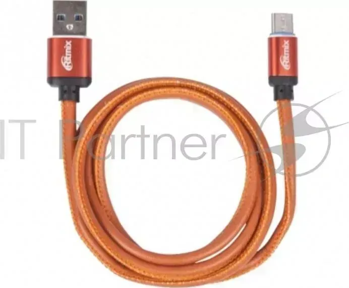 Кабель USB Type-C-USB, 1 метр, 2,5 A, мет. коннекторы, зарядка и синхронизация, оплетка из экокожи RITMIX RCC-435 Leather RITMIX 1 A, и