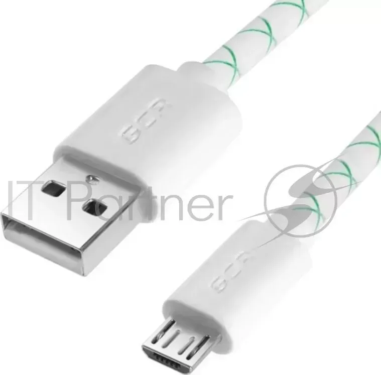 Кабель Greenconnect micro USB 2.0 2.0m бело зеленый, белые коннекторы, 28/24 AWG, AM / microB 5pin, GCR UA9MCB3 BD 2.0m , морозостойкий