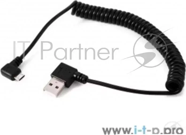 Кабель ORIENT MU-215T1 витой (спиральный) Micro USB 2.0, Am -> micro-Bm (5pin) угловой, левый поворот 90град, 1.5 м, черный ORIENT Am ->