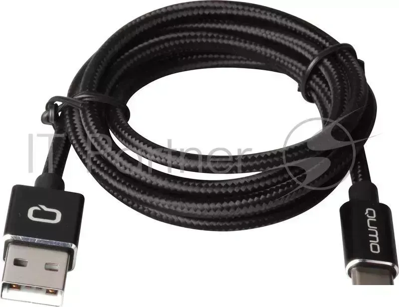 Кабель Qumo Type-С кабель, 1м, USB 2.0, 5В, 2А, 10Вт, PVC оплетка, PVC molded коннектор, черный