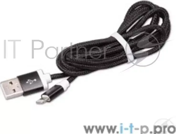 Кабель RITMIX Кабель Lightning 8pin-USB для синхронизации/зарядки, 1.5м, ткан. опл., мет. коннекторы black (RCC-321)