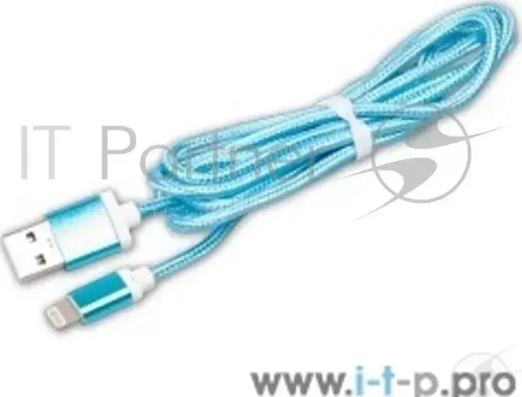 Кабель RITMIX Кабель Lightning 8pin-USB для синхронизации/зарядки, 1.5м, ткан. опл., мет. коннекторы blue (RCC-321)