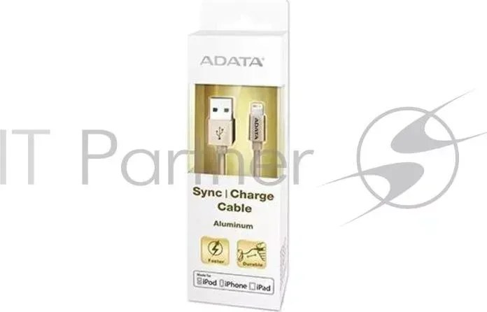 Кабель ADATA Lightning-USB для зарядки и синхронизации iPhone, iPad, iPod (сертиф. Apple) 1м, металлический, Gold