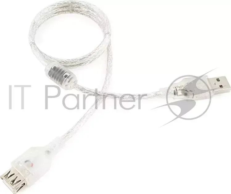 Кабель удлинитель USB2.0 Pro CABLEXPERT CCF USB2 AMAF TR 0.75M, AM/AF, 0,75м, экран, 2феррит.кольца, прозрачный, пакет