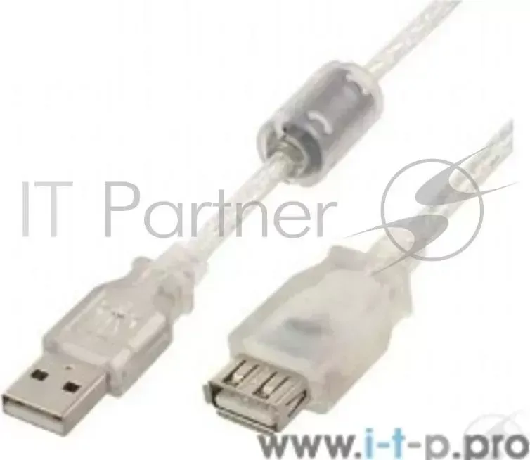 Кабель удлинитель USB2.0 Pro CABLEXPERT CCF USB2 AMAF TR 2M, AM/AF, 2м, экран, 2феррит.кольца, прозрачный, пакет