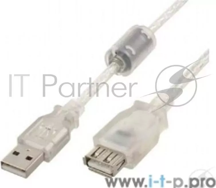 Кабель удлинитель USB2.0 Pro CABLEXPERT CCF USB2 AMAF TR 15, AM/AF, 4,5м, экран, 2феррит.кольца, прозрачный, пакет