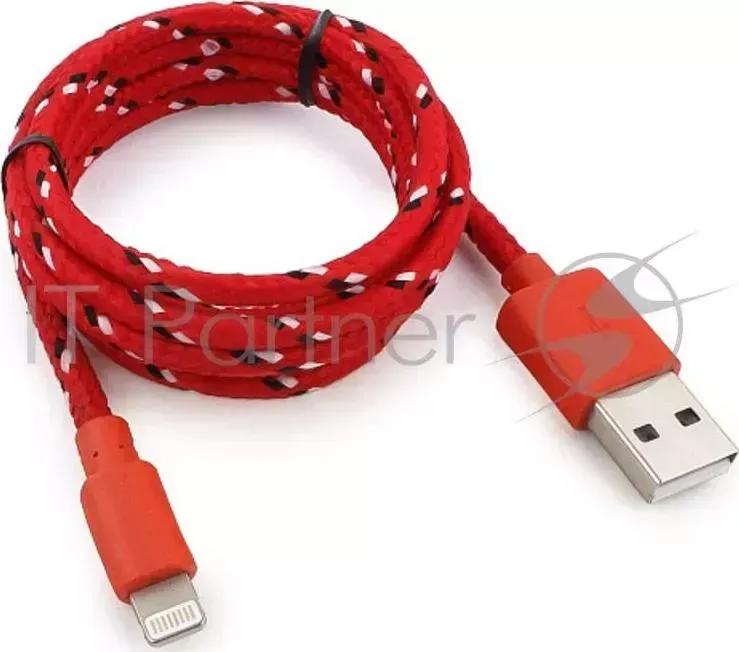 Кабель USB KONOOS KC A2USB2nr, AM/Apple, для iPhone5/6/iPod/iPad 8pin Lightning, красный, 1м, нейлоновая оплетка, коробка