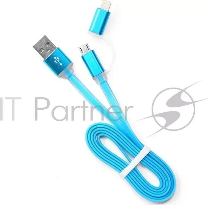 Кабель USB 2.0 CABLEXPERT CC mAPUSB2bl1m, AM/microBM 5P iPhone lightning, 1м, комбо , алюминиевые разъемы, голубой, блистер