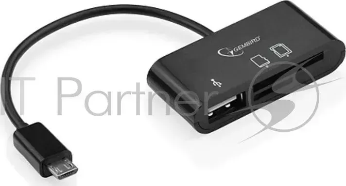 Кабель USB 2.0 OTG Gembird с картридером для тел/планшетов UHB-OTG-01 USBAF, MicroSD, SD/MicroBM, 0.12м, блистер CABLEXPERT с AF,