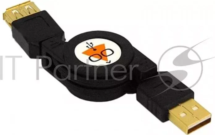 Кабель-рулетка удлинитель USB 2.0 KONOOS KCR 2 AMAF 0.75, AM/AF, 75cм, позол.разъемы, черный, коробка
