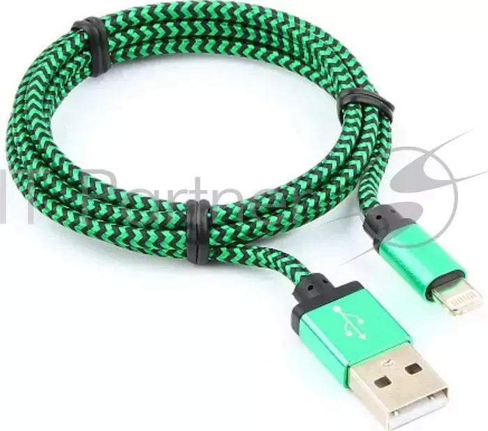 Кабель GEMBIRD USB 2.0 Cablexpert CC ApUSB2gn1m, AM/Lightning 8P, 1м, нейлоновая оплетка, алюминиевые разъемы, зеленый, пакет