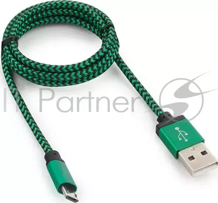 Кабель GEMBIRD USB 2.0 Cablexpert CC mUSB2gn1m, AM/microBM 5P, 1м, нейлоновая оплетка, алюминиевые разъемы, зеленый, пакет