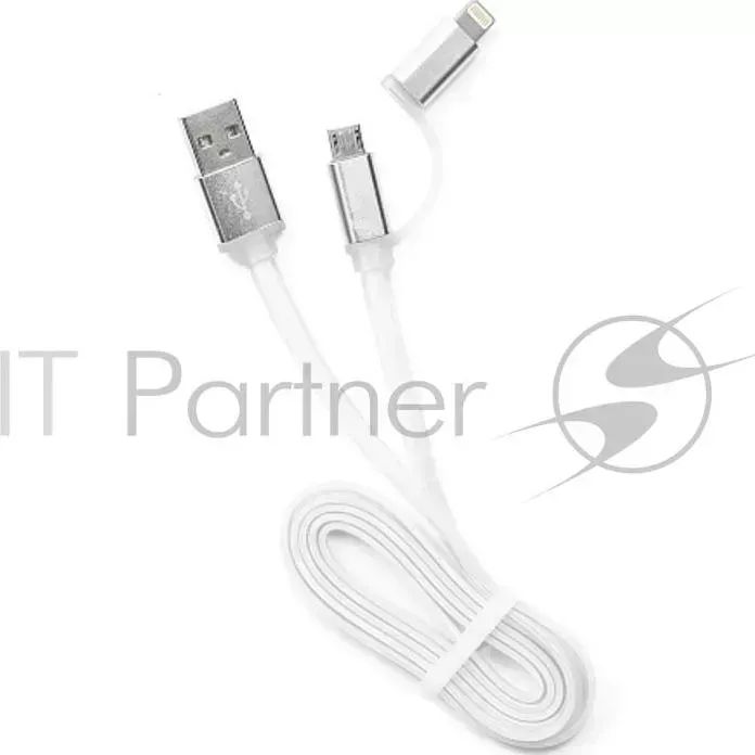 Кабель GEMBIRD USB 2.0 Cablexpert CC mAPUSB2w1m, AM/microBM 5P iPhone lightning, 1м, комбо , алюминиевые разъемы, белый, блистер