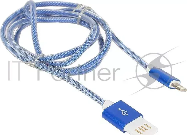 Кабель GEMBIRD USB 2.0 Cablexpert CCB ApUSBb1m, AM/Lightning 8P, 1м, армированная оплетка, разъемы синий металлик, блистер