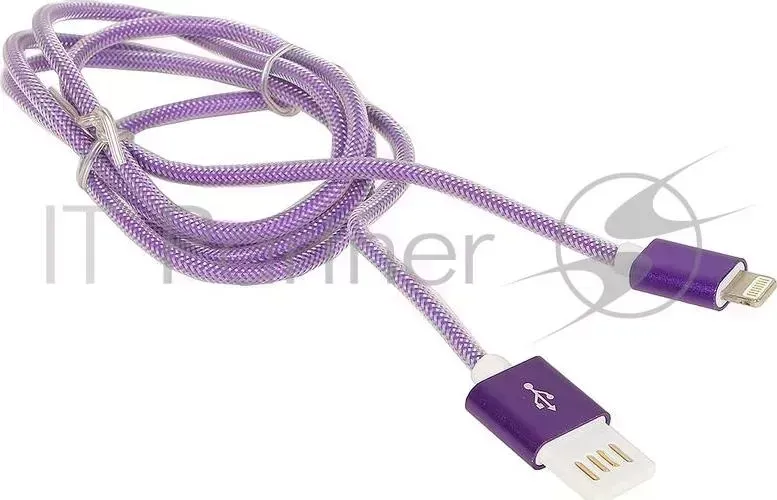 Кабель GEMBIRD USB 2.0 Cablexpert CCB ApUSBp1m, AM/Lightning 8P, 1м, армированная оплетка, разъемы фиолетовый металлик, блистер