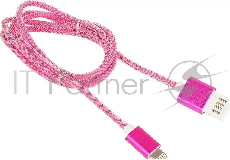 Кабель GEMBIRD USB 2.0 Cablexpert CCB ApUSBr1m, AM/Lightning 8P, 1м, армированная оплетка, разъемы розовый металлик, блистер