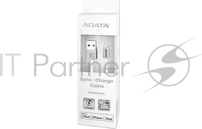 Кабель ADATA Lightning USB для зарядки и синхронизации iPhone, iPad, iPod сертиф. Apple 1м, металлический, Silver