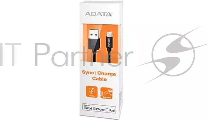 Кабель ADATA Lightning-USB для зарядки и синхронизации iPhone, iPad, iPod (сертифицирован Apple) 1м, Black