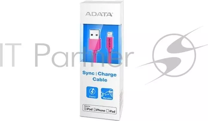Кабель ADATA Lightning-USB для зарядки и синхронизации iPhone, iPad, iPod (сертифицирован Apple) 1м, Pink