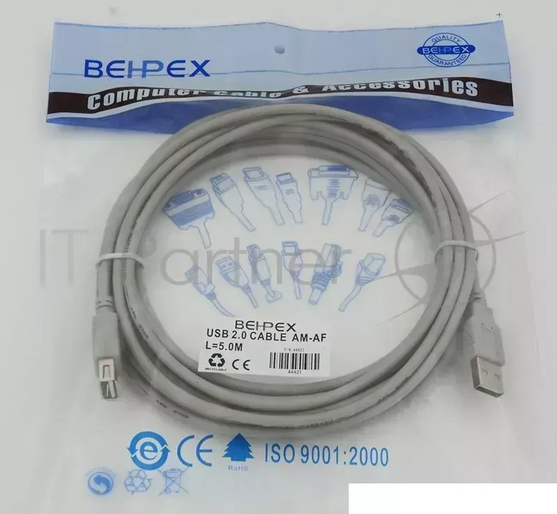 Кабель AM/AF USB2.0 5м, удлинитель USB 2.0 мама/папа Behpex A m / A f 5м