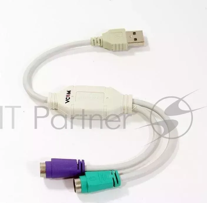 Кабель AM-2xPS/2 0.1м VCOM USB 2xPS/2 адаптер для подключения PS/2 клавиатуры и мыши к USB порту , VUS7057
