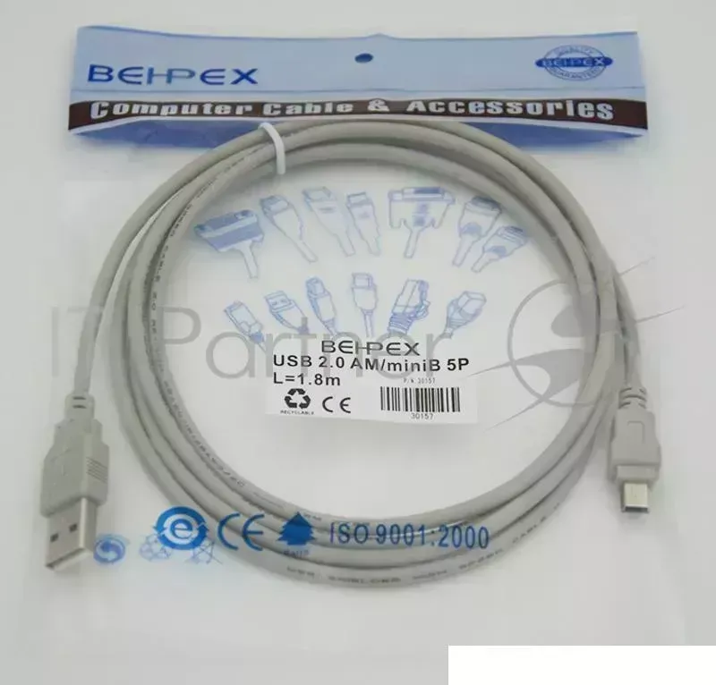 Кабель USB2.0 AM/miniBm 1.8м USB/miniUSB 1.8m, серый Behpex USB 2.0 AM/miniB 5P