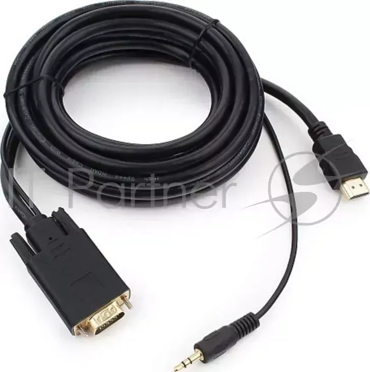 Кабель CABLEXPERT HDMI VGA 19M/15M 3.5Jack, 5м, черный, позол.разъемы, пакет A HDMI VGA 03 5M