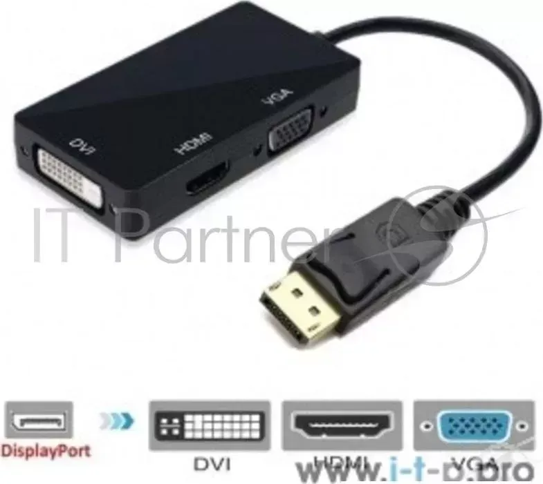Кабель-адаптер ORIENT -адаптер C309 DisplayPort M -> HDMI/ DVI-I/ VGA, длина 0.2 метра, черный
