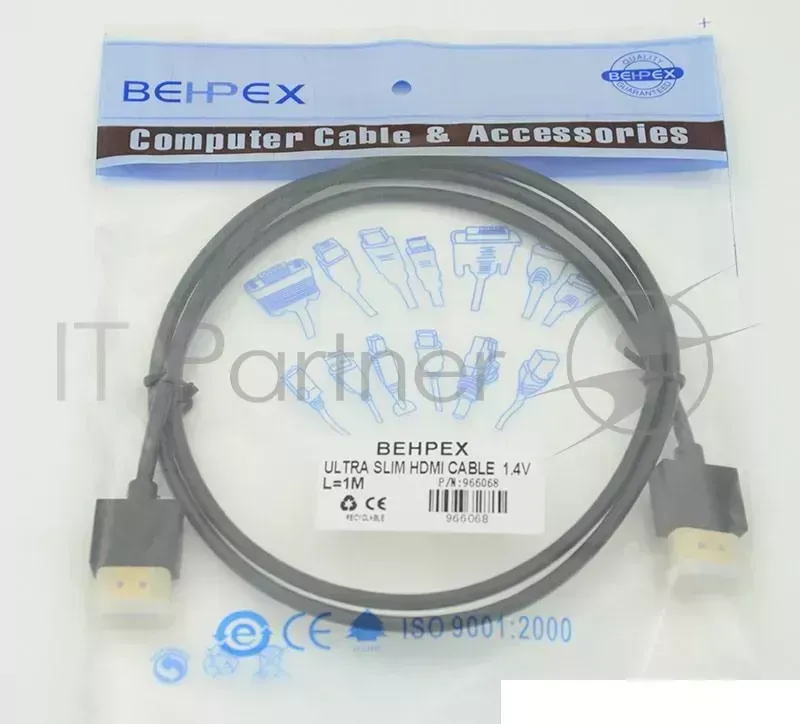 Кабель HDMI Gold Plated Connector, Ver1.4, Ultra Slim HDMI19 (m)/HDMI19 (m) 1м Позолоченные контакты Behpex 19 /