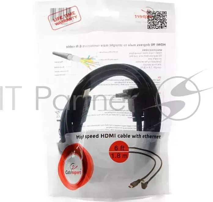 Кабель HDMI Gembird/ CABLEXPERT Gembird/CC-HDMI490-6, 1.8м, v1.4, 19M/19M, углов. разъем, черный, позол.разъемы, экран, пакет