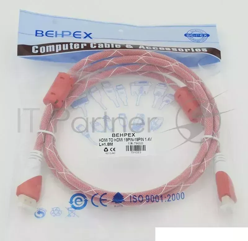 Кабель HDMI Ver.1.4 Red jack HDMI19 (m)/HDMI19 (m) 1.8м феррит.кольца Позолоченные контакты Prolink 19 /