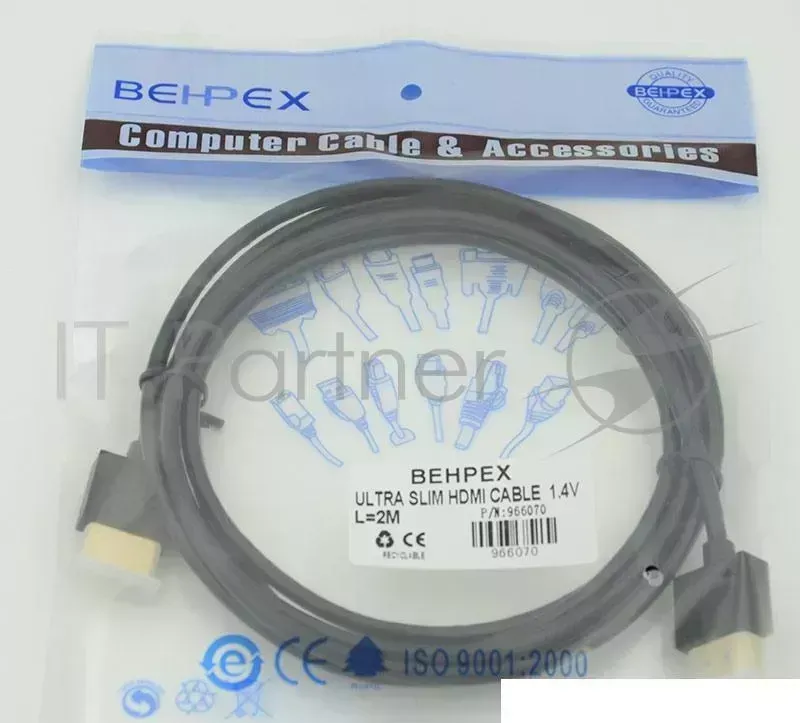 Кабель HDMI Gold Plated Connector, Ver1.4, Ultra Slim HDMI19 (m)/HDMI19 (m) 2м Позолоченные контакты Behpex 19 /