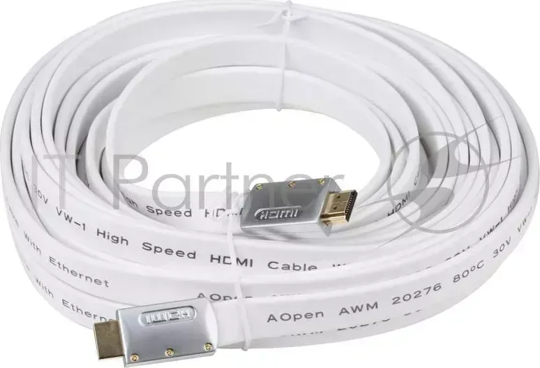Кабель AOpen HDMI 19M/M 1.4V+3D/Ethernet AOpen <ACG545A_W-10M> серебряно-белый Flat Top Quality