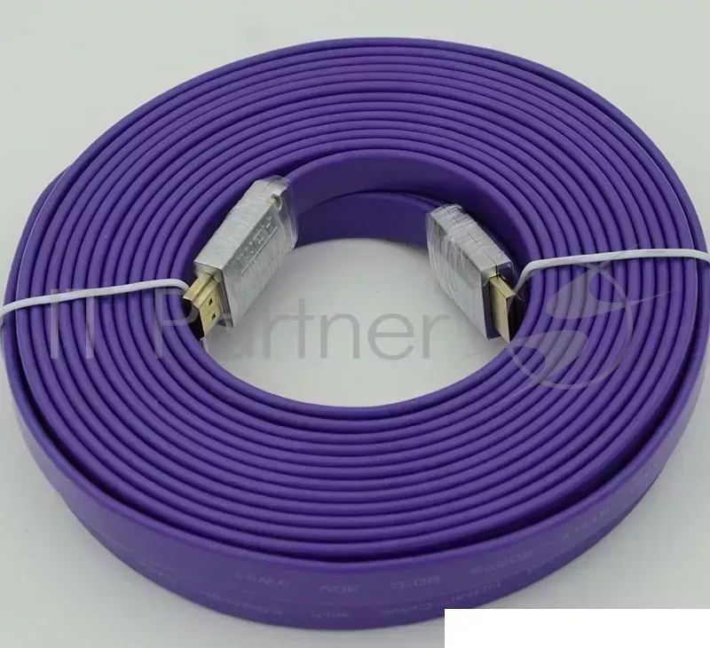 Кабель HDMI v.1.4 10м FLAT плоский, фиолетовый 19M/M 10m феррит.кольца Позолоченные контакты Behpex Ver.1.4 Purple jack 19 m /HDMI19 m
