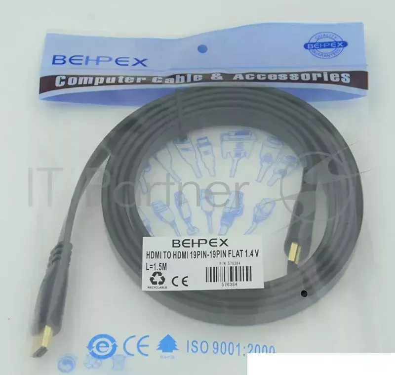 Кабель HDMI v.1.4 1.5м Flat плоский HDMI (m)/HDMI (m) Behpex Video to 19pin to 19pin FLAT. 1.5m ver1.4