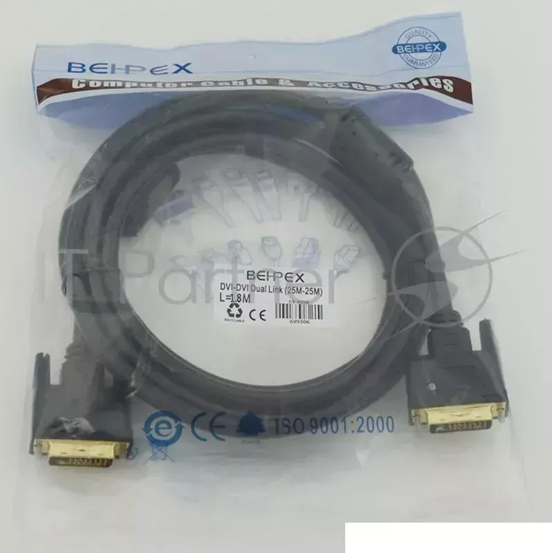 Кабель DVI 1.8м VCOM Dual Link 25M 25M, 2 фильтра, VDV6300 1.8M